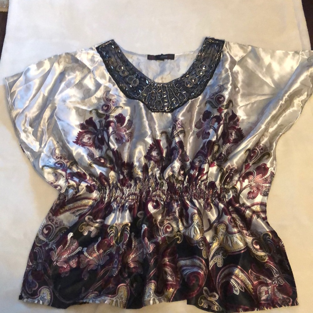 Floral silver and purple top